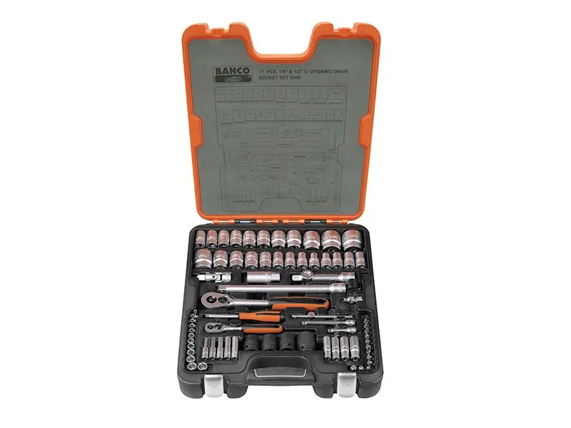 Bahco S800 1/4 & 1/2in Drive 77-Piece Socket Set