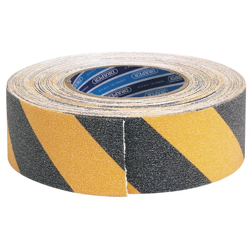 DRAPER Heavy Duty Safety Grip Tape Roll, 18m x 50mm, Black and Yellow
