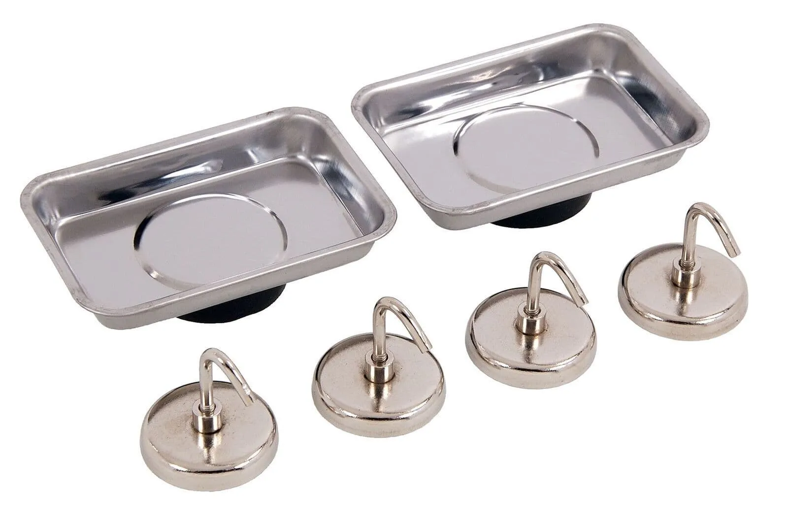6Pc Magnetic Parts Tray Dish Set 64mm X 93mm & 35mm Storage Hook Stainless Steel