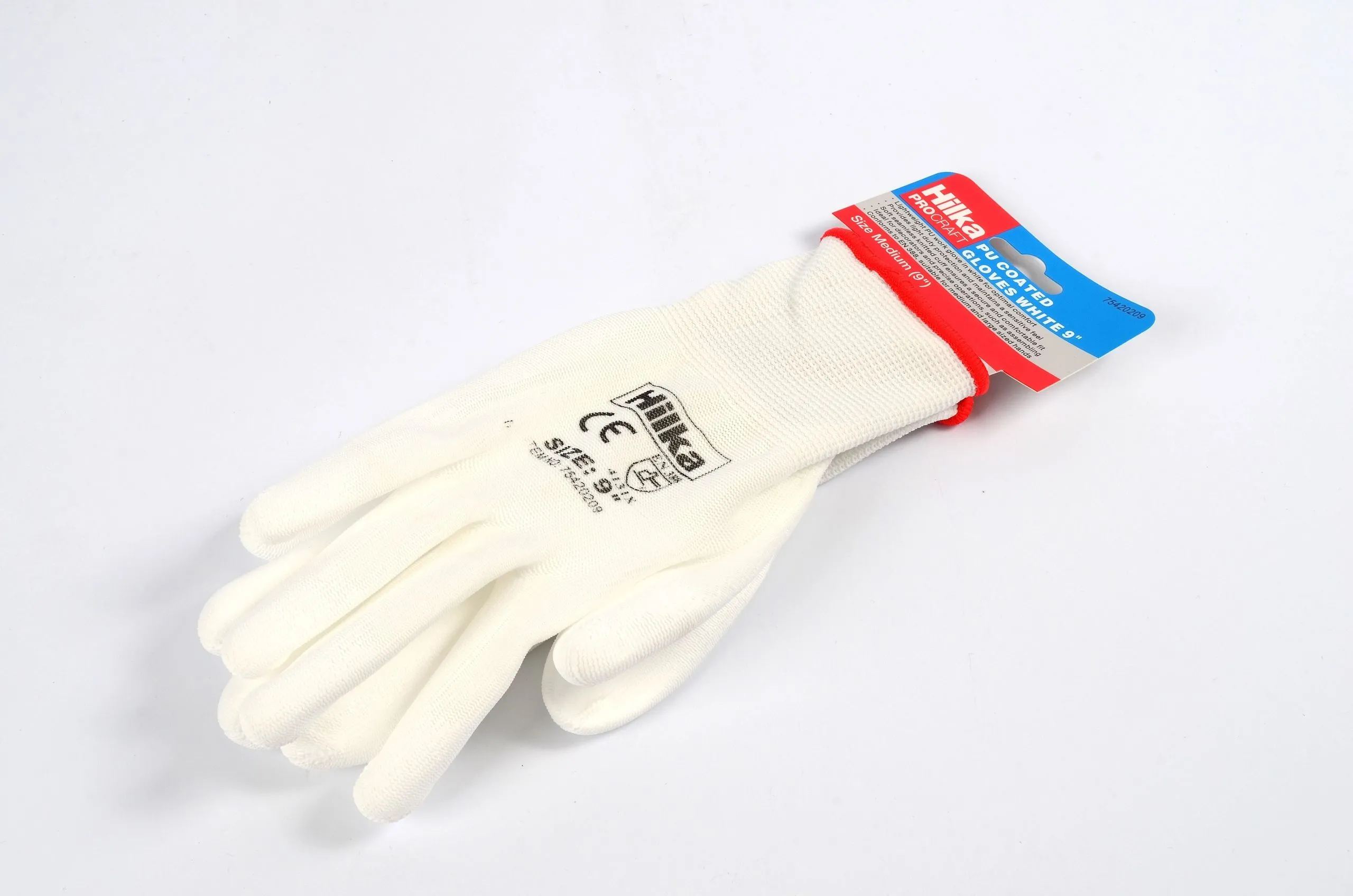 HILKA Medium 9" White PU Work Gloves