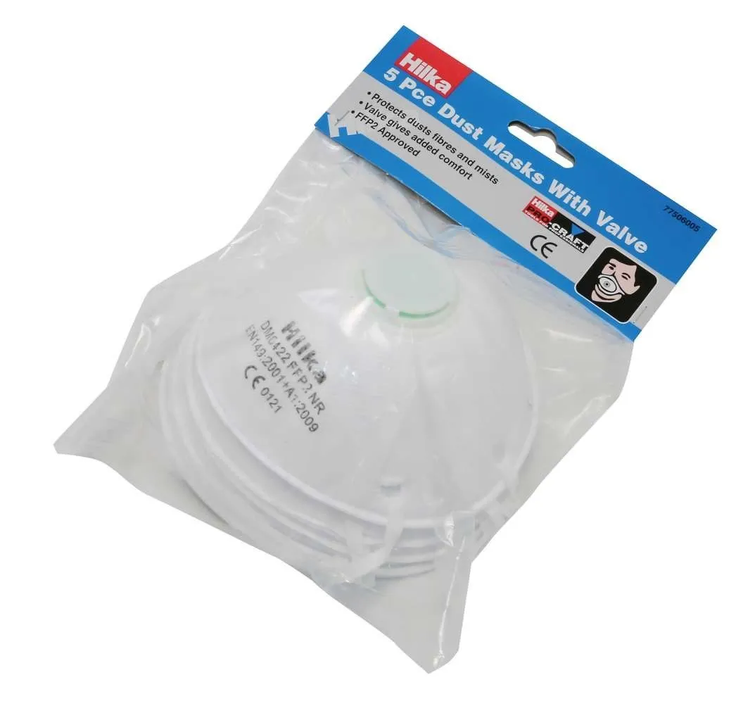 HILKA 5 pce Moulded Valve Disposable Masks FFP2