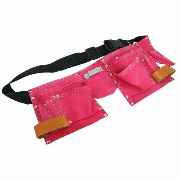 9 Pocket Pink Leather Tool Belt Double Pouch Hen Stag Night Ladies Fancy Dress