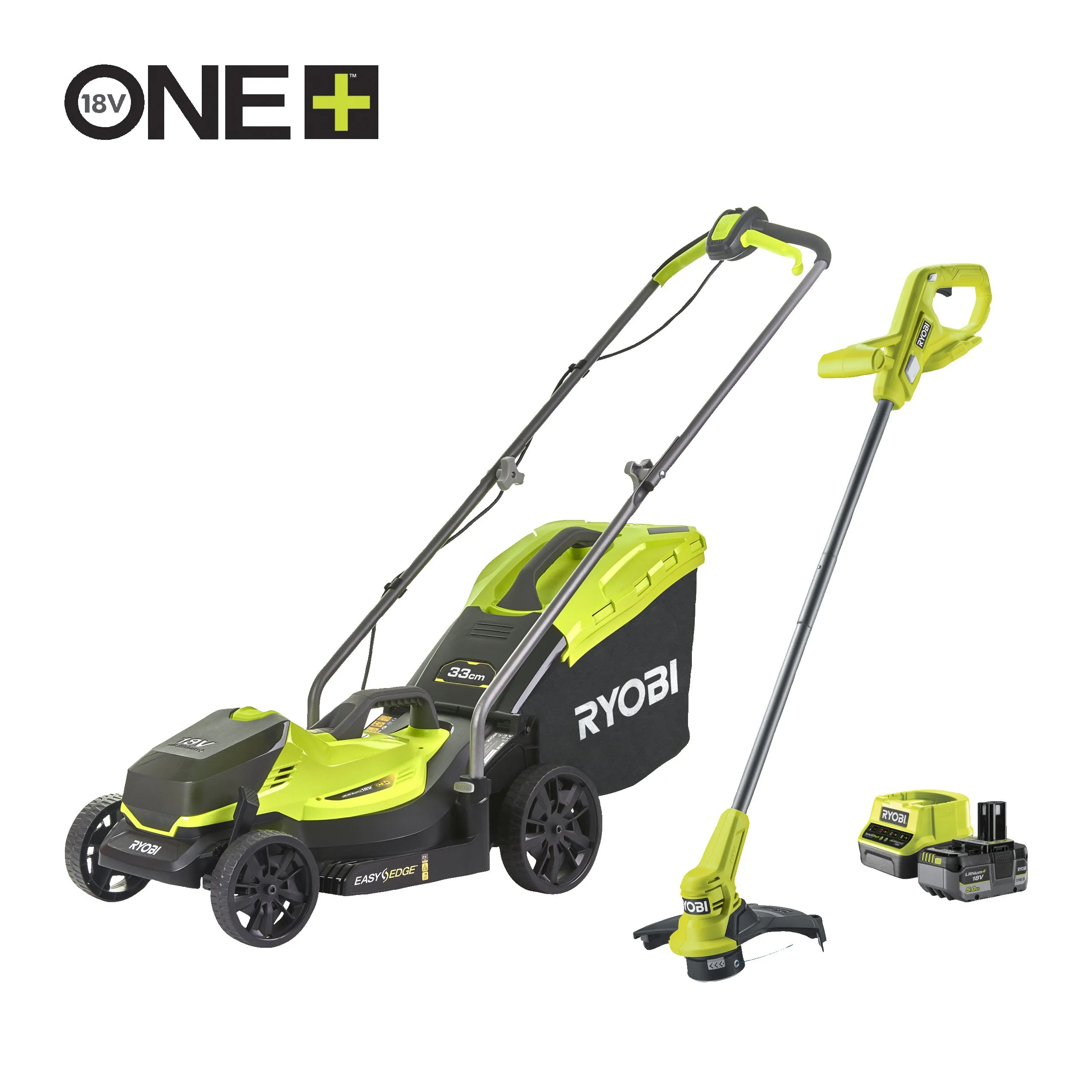 18V ONE+™ Cordless 33cm Lawn Mower & 23cm Grass Trimmer (1 x 5.0Ah)