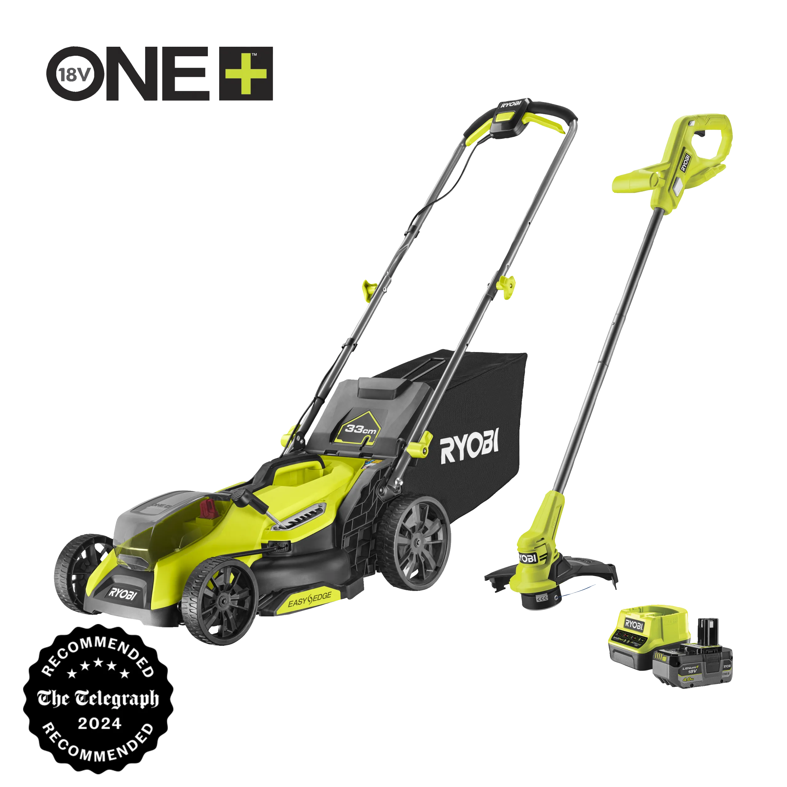 18V ONE+™ HP Cordless Brushless 33cm Lawnmower & 23cm Grass Trimmer (1 x 4.0Ah)