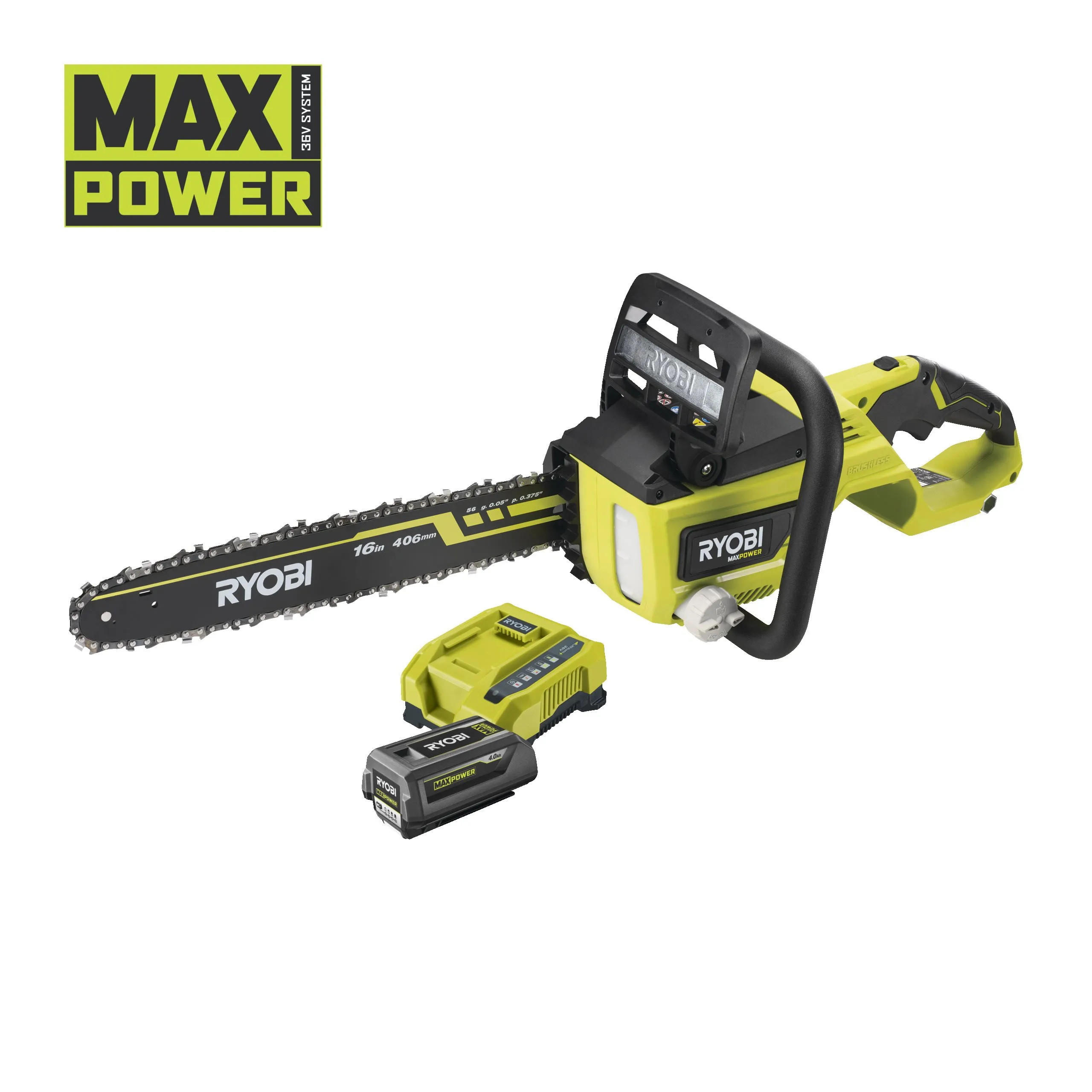 36V MAX POWER Cordless Brushless 40cm Chainsaw Starter Kit (1 x 4.0Ah)