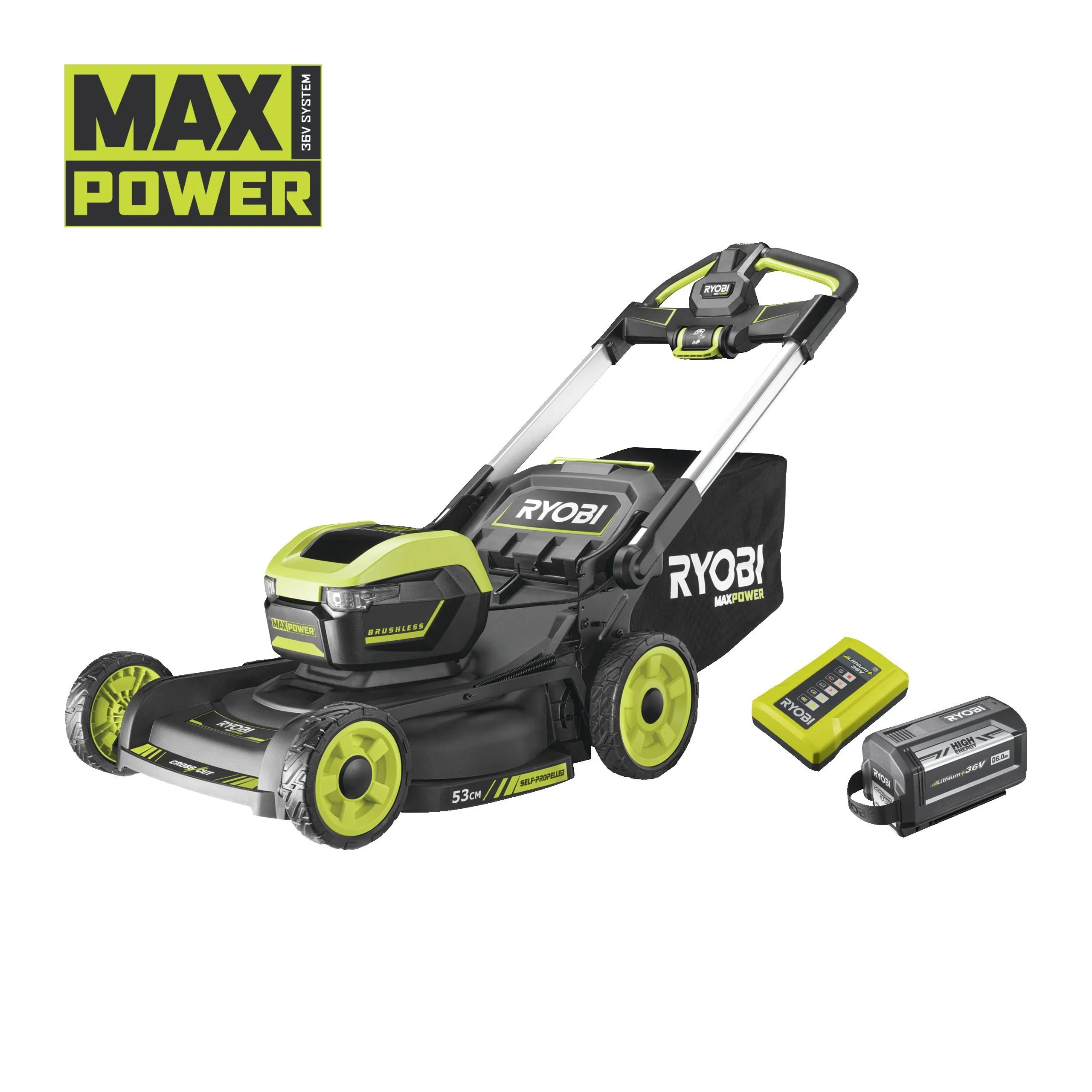 MAX POWER Cordless Brushless 53cm Self Propelled Lawnmower (1 x 6.0Ah)