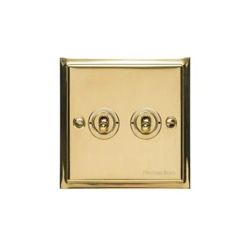 Elite Stepped Plate Range-Polished Brass-2 Gang Toggle Switch