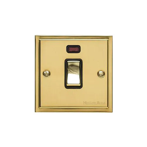 Elite Stepped Plate Range-Polished Brass-20A DP SWITCH with Neon