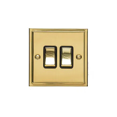 Elite Stepped Plate Range-Polished Brass-2 Gang Rocker Switch (10 Amp)
