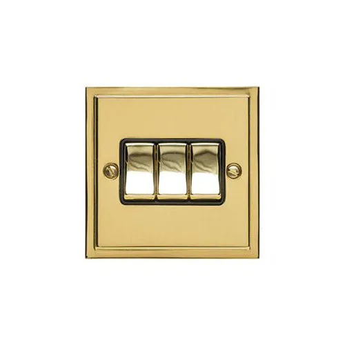 Elite Stepped Plate Range-Polished Brass-3 Gang Rocker Switch (10 Amp)
