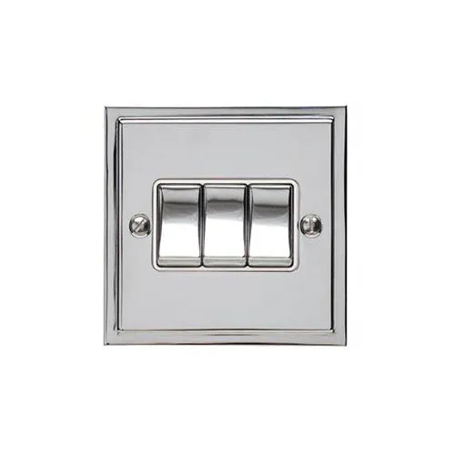 Elite Stepped Plate Range-Polished Chrome-3 Gang Rocker Switch (10 Amp)