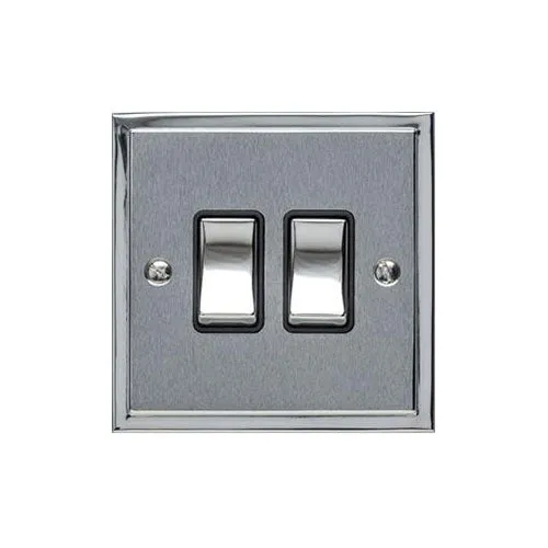Elite Stepped Plate Range-Satin Chrome Dual Finish-2 Gang Rocker Switch (10 Amp)