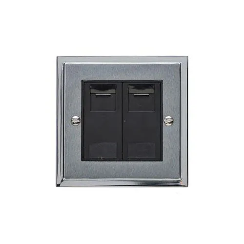 Elite Stepped Plate Range-Satin Chrome Dual Finish-2 Gang Secondary Line Socket