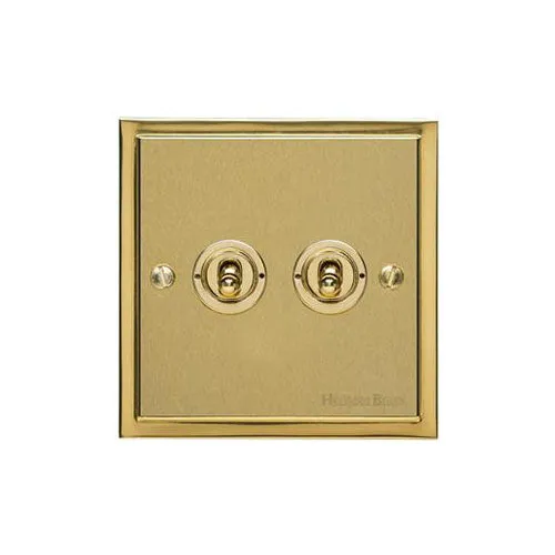 Elite Stepped Plate Range-Satin Brass Dual Finish-2 Gang Toggle Switch