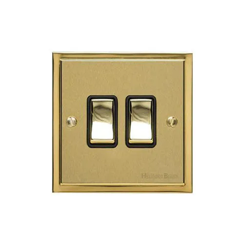 Elite Stepped Plate Range-Satin Brass Dual Finish-2 Gang Rocker Switch (10 Amp)