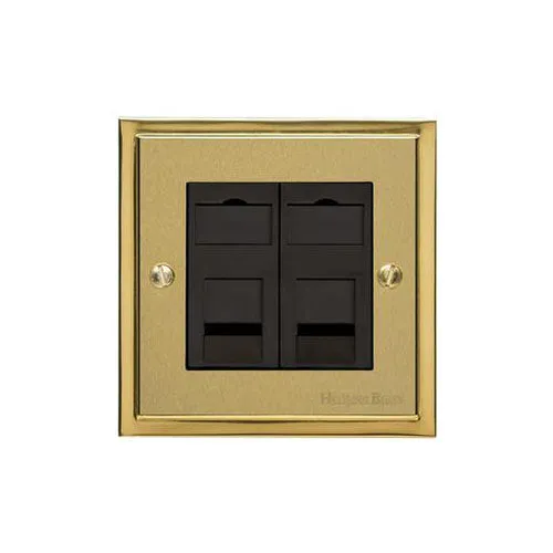 Elite Stepped Plate Range-Satin Brass Dual Finish-2 Gang RJ45