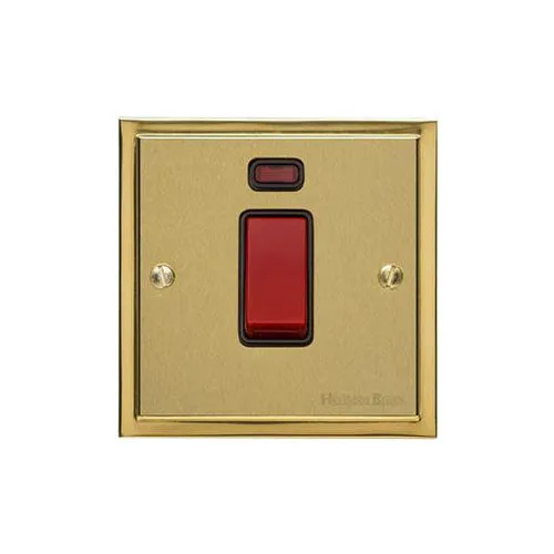 Elite Stepped Plate Range-Satin Brass Dual Finish-45A DP Cooker Switch with Neon (single plate)