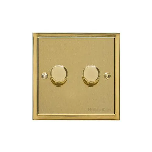 Elite Stepped Plate Range-Satin Brass Dual Finish-2 Gang Dimmer (250 watts)