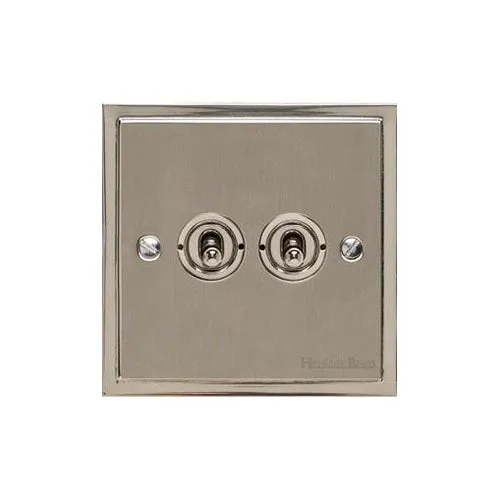 Elite Stepped Plate Range-Satin Nickel Dual Finish -2 Gang Toggle Switch