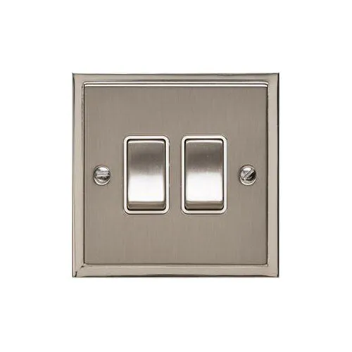 Elite Stepped Plate Range-Satin Nickel Dual Finish -2 Gang Rocker Switch (10 Amp)