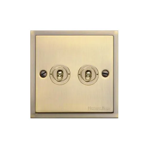 Elite Stepped Plate Range-Antique Brass-2 Gang Toggle Switch