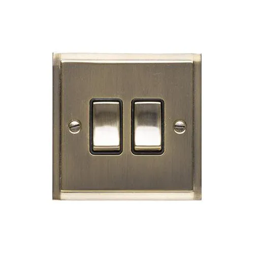 Elite Stepped Plate Range-Antique Brass-2 Gang Rocker Switch (10 Amp)