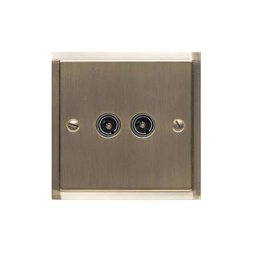 Elite Stepped Plate Range-Antique Brass-2 Gang TV Coaxial Socket