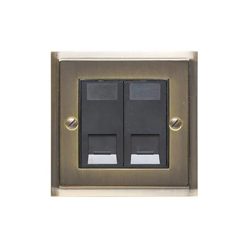 Elite Stepped Plate Range-Antique Brass-2 Gang Secondary Line Socket