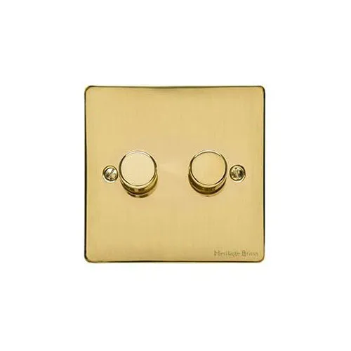 Elite Flat Plate Range-Polished Brass-2 Gang LED Dimmer (Compatible with LED Lamps)