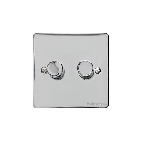 Elite Flat Plate Range-Polished Chrome-2 Gang Dimmer (400 watts)