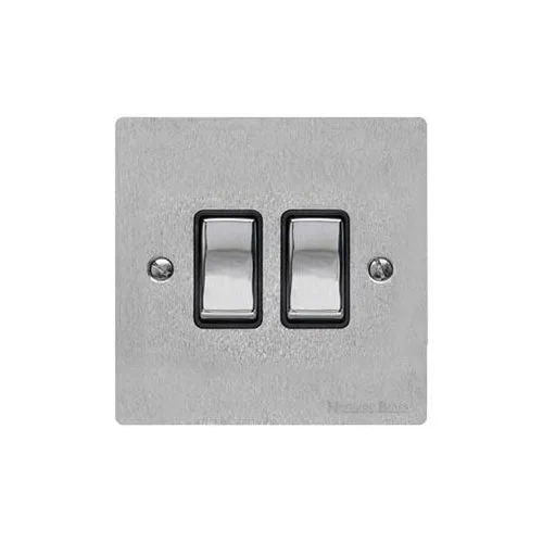 Elite Flat Plate Range-Satin Chrome-2 Gang Rocker Switch (10 Amp)
