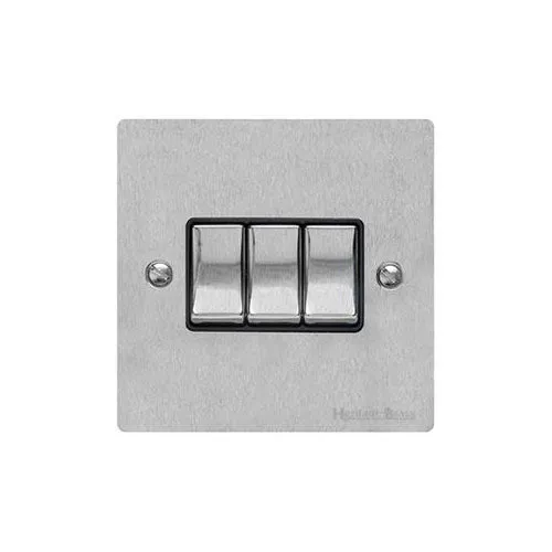 Elite Flat Plate Range-Satin Chrome-3 Gang Rocker Switch (10 Amp)