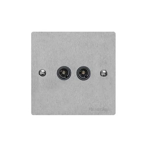 Elite Flat Plate Range-Satin Chrome-2 Gang TV Coaxial Socket