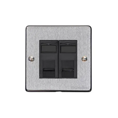 Elite Flat Plate Range-Satin Chrome-2 Gang RJ45