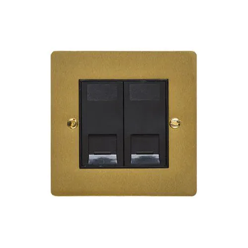 Elite Flat Plate Range-Satin Brass-2 Gang RJ45