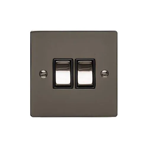 Elite Flat Plate Range-Black Nickel-2 Gang Rocker Switch (10 Amp)