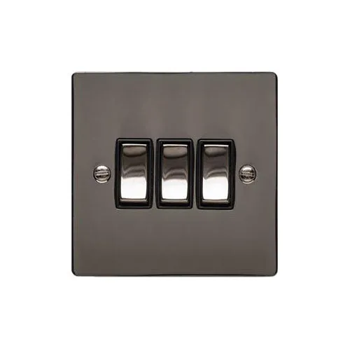 Elite Flat Plate Range-Black Nickel-3 Gang Rocker Switch (10 Amp)