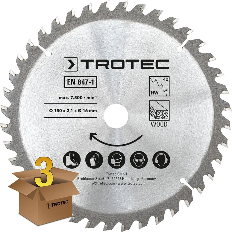 Wood circular saw blade set Ø 150 mm (40 teeth), 3 pieces