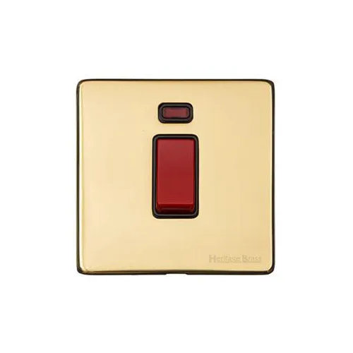 Vintage Range-Polished Brass-45A DP Cooker Switch with Neon (single plate)