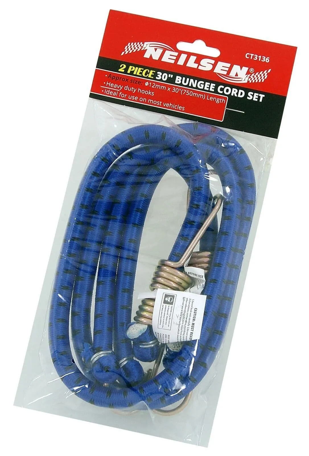 Blue Bungee Cord Straps - 2Pc 30" (750mm)