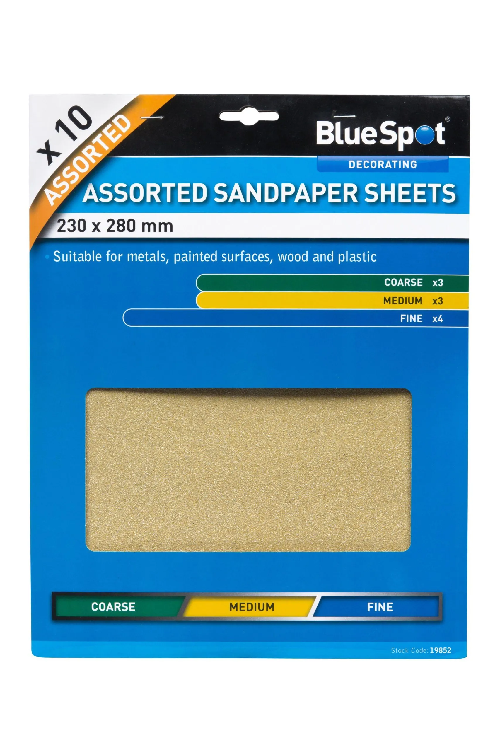 BLUE SPOT TOOLS 10 PCE ASSORTED SANDPAPER SHEETS