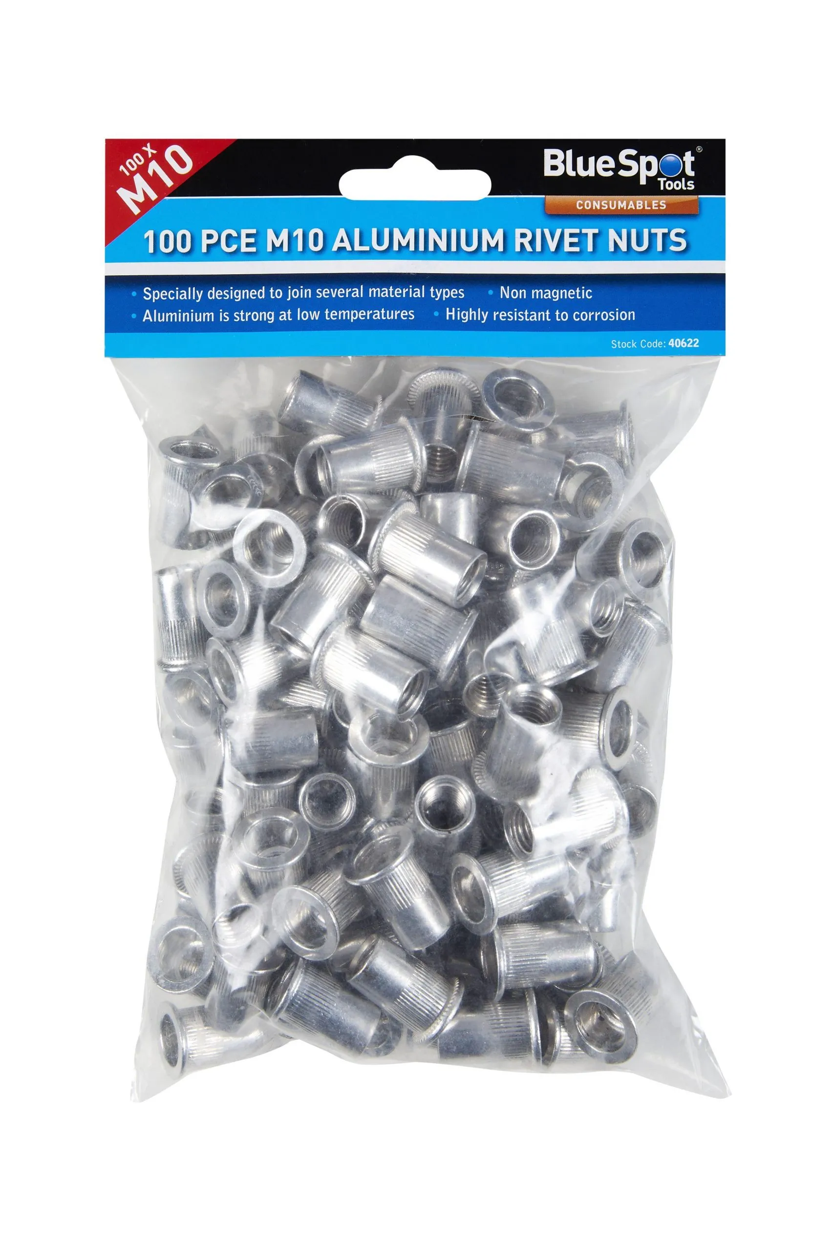 BLUE SPOT TOOLS 100 PCE M10 ALUMINIUM RIVET NUTS