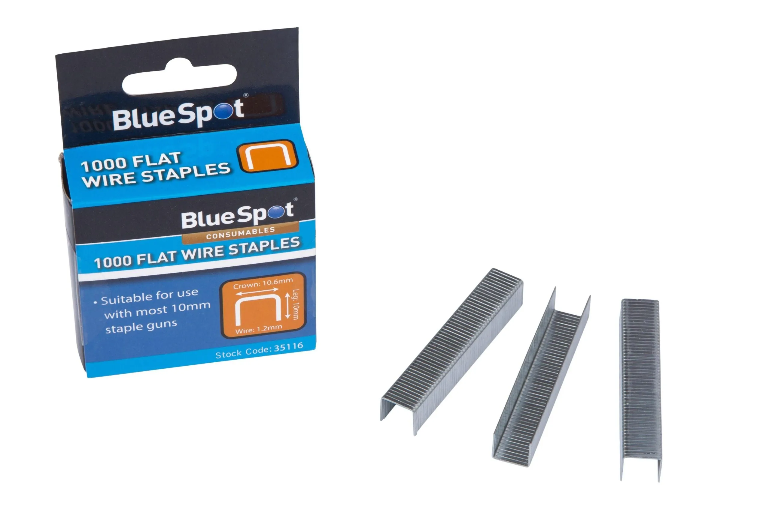 BLUE SPOT TOOLS 10MM CROWN FLAT WIRE STAPLES T50 TYPE