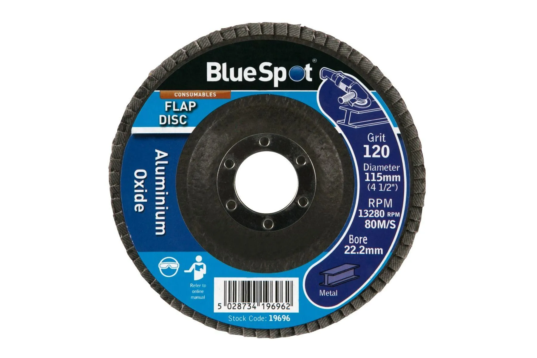 BLUE SPOT TOOLS 115MM (4.5") 120 GRIT ALUMINIUM OXIDE FLAP DISC