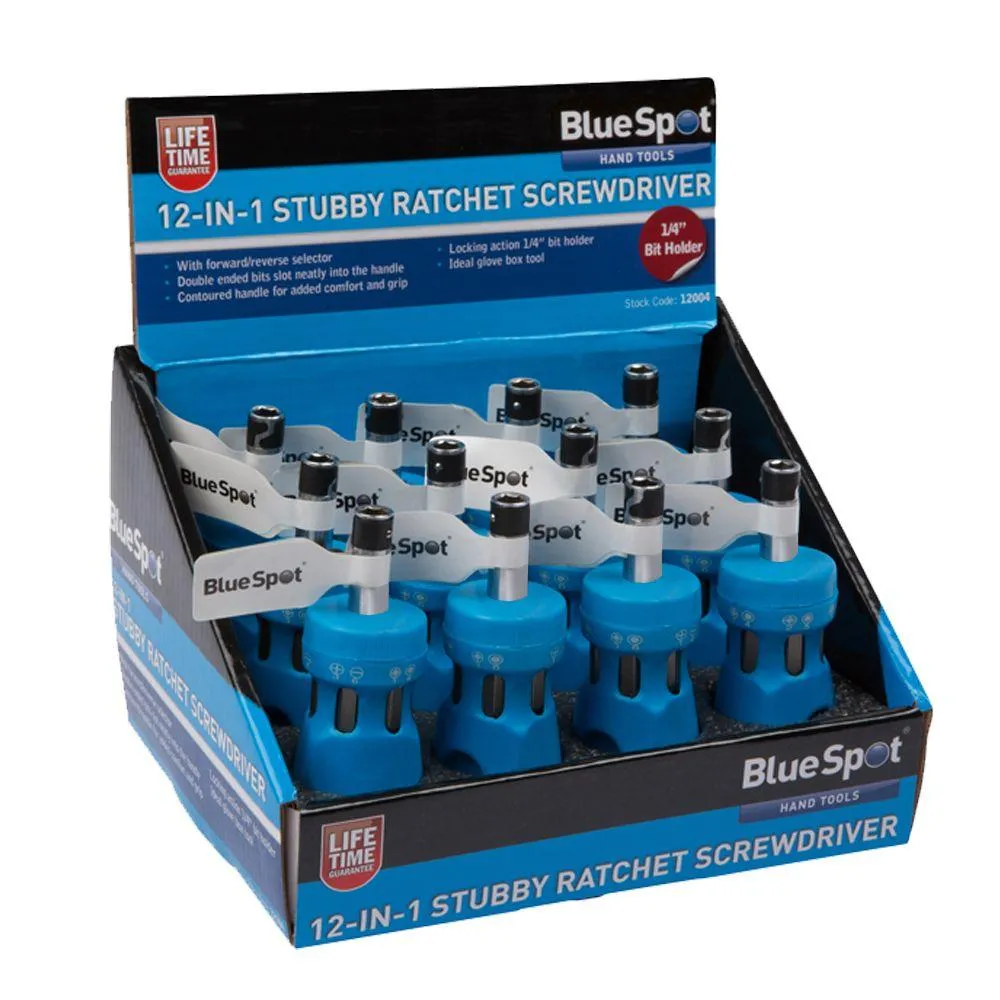 BLUE SPOT TOOLS 12 IN 1 STUBBY REVERSIBLE RATCHET SCREWDRIVER