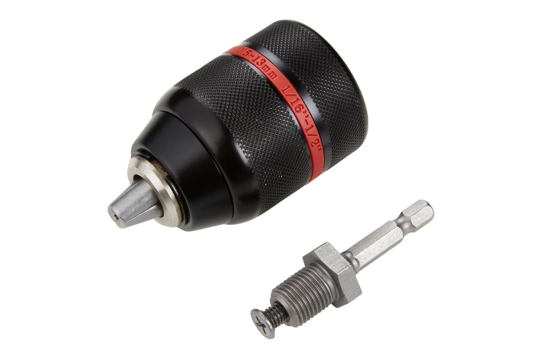 BLUE SPOT TOOLS 1/2" LOCKING DRILL CHUCK WITH 1/4" HEX ADAPTOR (2-13MM)