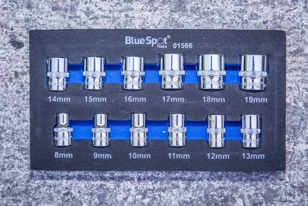 BLUE SPOT TOOLS 12 PCE 3/8" METRIC SHALLOW SOCKETS (8-19MM) (EVA FOAM)