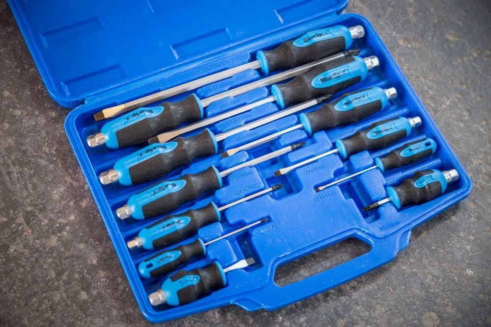 BLUE SPOT TOOLS 12 PCE HEX BOLSTER SCREWDRIVER SET WITH STORAGE CASE