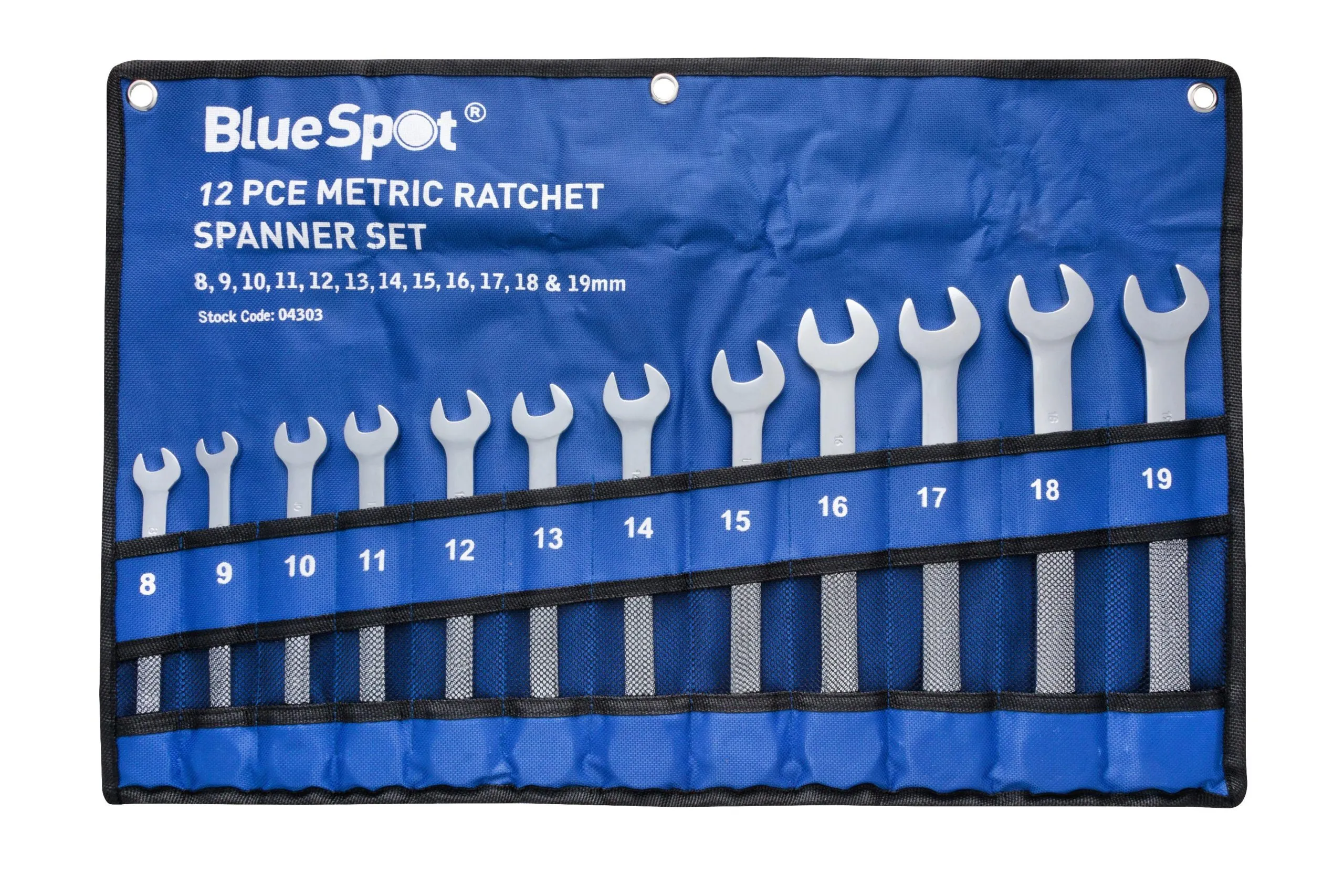 BLUE SPOT TOOLS 12 PCE METRIC RATCHET SPANNER SET (8-19MM)