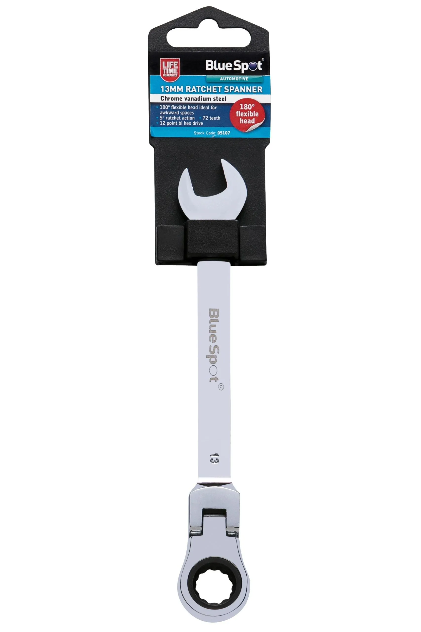 BLUE SPOT TOOLS 13MM CHROME VANADIUM RATCHET SPANNER FLEXIBLE HEAD (180°)